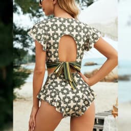 image-Women's Bikini Swimsuit - Green Triangle V-Neck XL