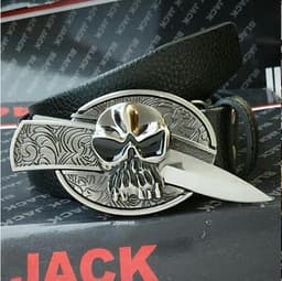image-Men's Belt Knife - Trendy PU Leather, Alloy Buckle, 130cm
