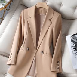 image-Women's Slim Suit Jacket - Apricot Mesh