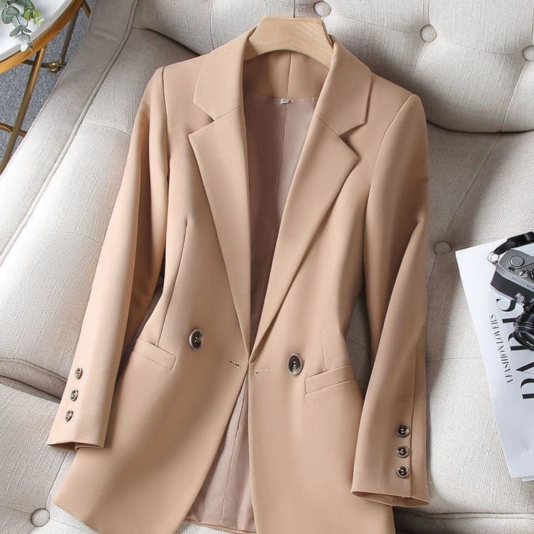 image-Women's Slim Suit Jacket - Apricot Mesh