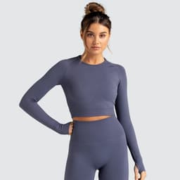 image-Women's Long Sleeve Yoga Top - Black Nylon Spandex