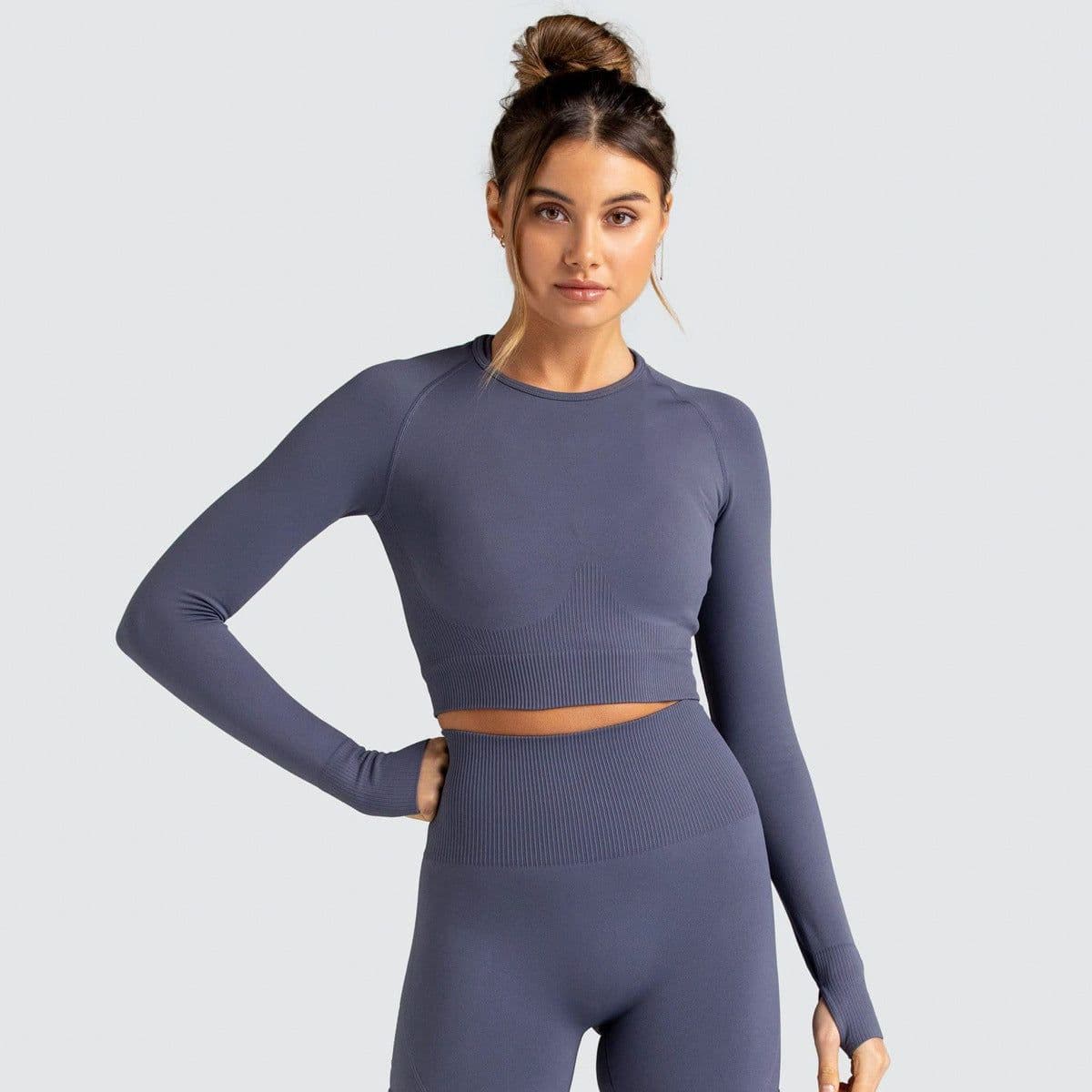 image-Women's Long Sleeve Yoga Top - Black Nylon Spandex