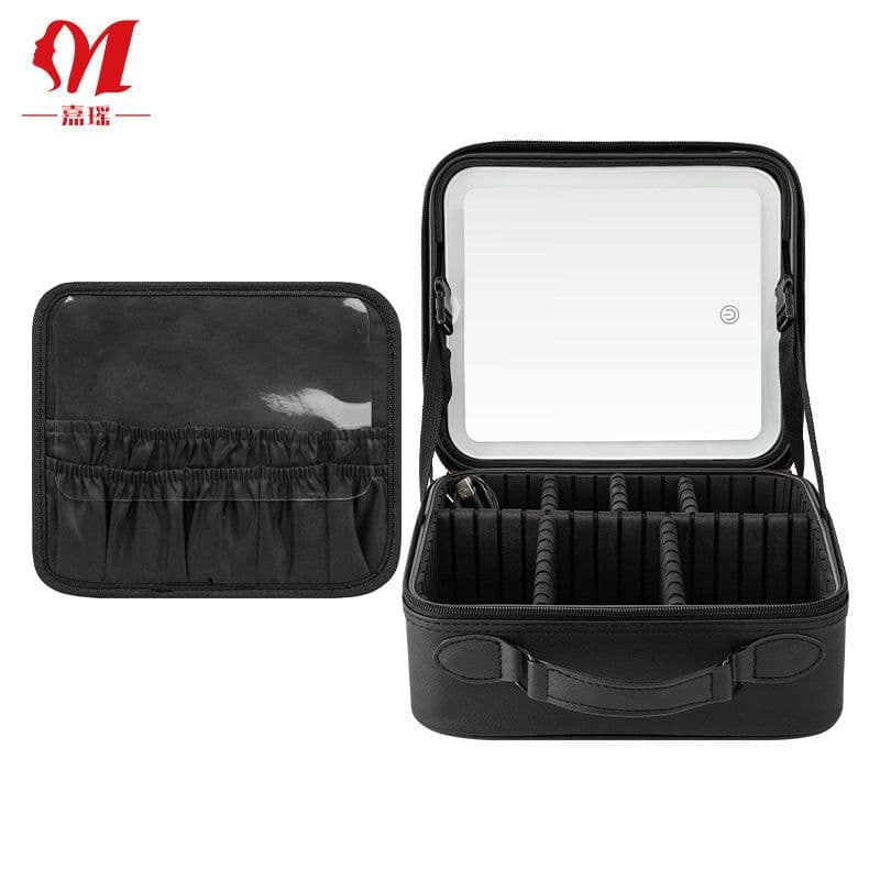 image-Cosmetic Bag with LED Mirror - Large Capacity Travel
