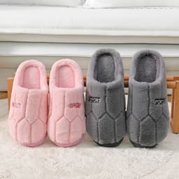 image-Gray Pig Plush Cozy Cotton Flip Flops, Diamond Purple, Size 44-45, Unisex