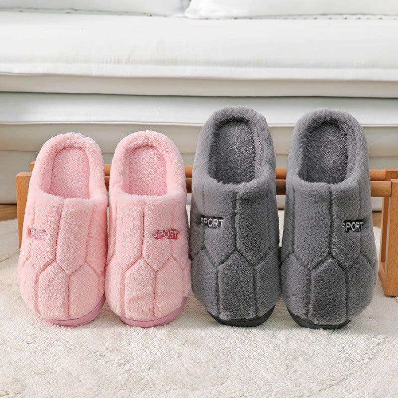 image-Gray Pig Plush Cozy Cotton Flip Flops, Diamond Purple, Size 44-45, Unisex