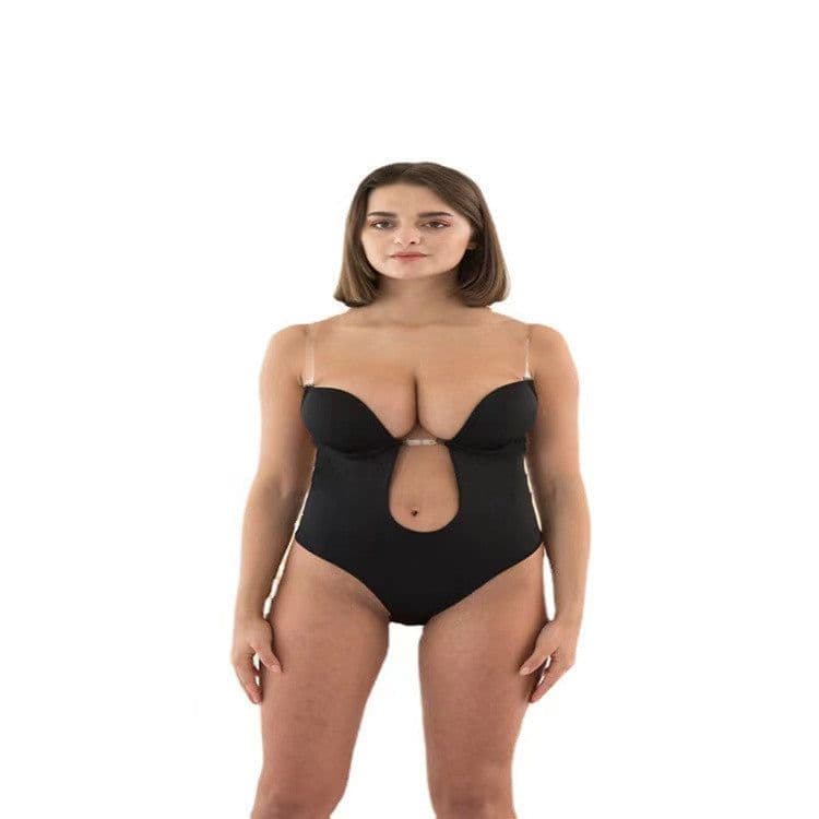 image-Slender Spandex One-Piece Corset Dress, Black, 42/XXXL