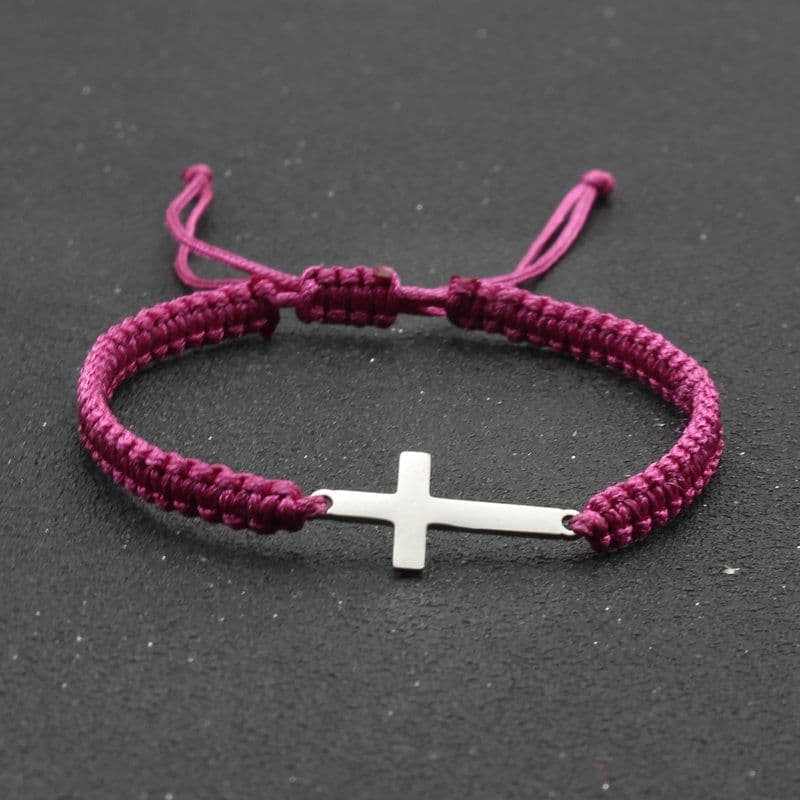 image-Simple Stainless Steel Cross Bracelet Red Rope