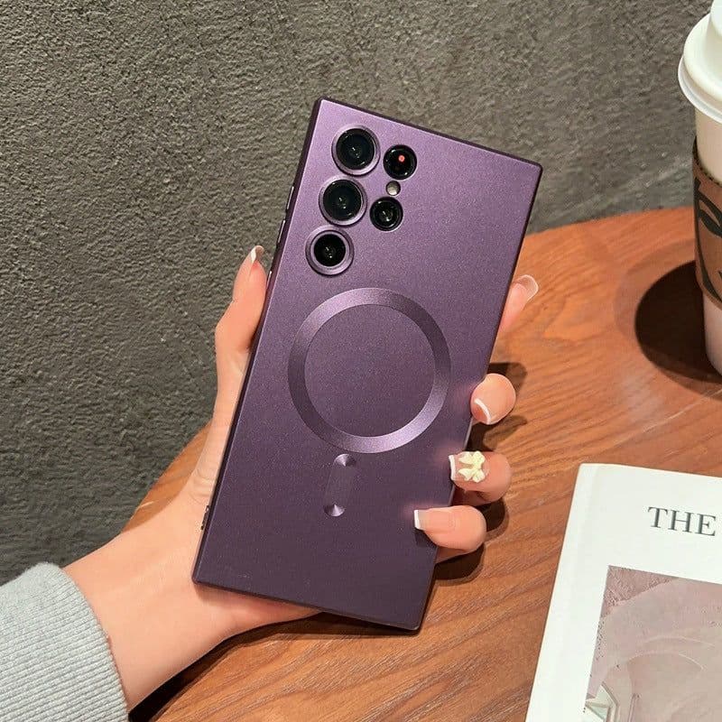 image-Suitable for Samsung S23ultra metal paint magnetic suction mobile phone case S22 all-inclusive lens film S21FE matte protective cover