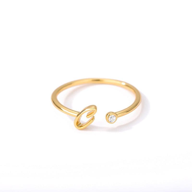 image-Cross-border simple letter ring English letter ring women's opening adjustable ring name ring spot