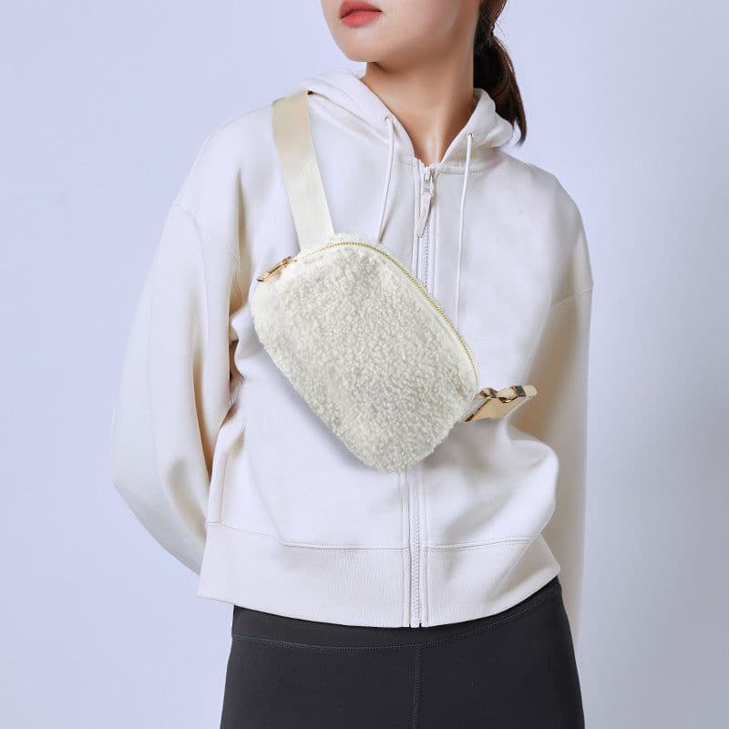 image-Autumn and winter LULU same outdoor sports plush running pocket sports Lulu lambswool pocket Messenger chest bag