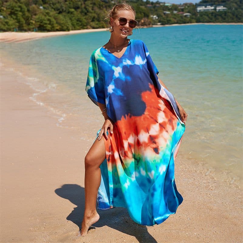 image-European & American Beach Blouse Skirt - Rayon, Green Heart, One Size Fits All