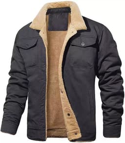 image-Men's Jacket - Army Green Fleece Lined Work Casual Coat