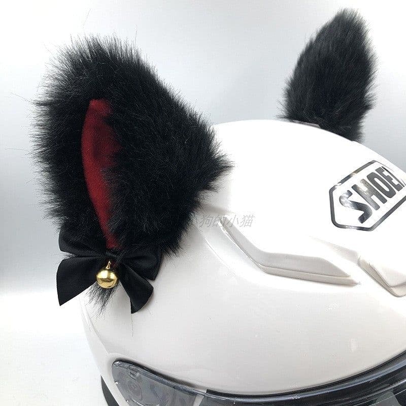 image-Motorcycle Helmet Cat Ears Bow Decoration - Plush Red