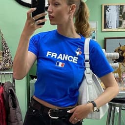 image-European American Y2K Blue Crop Top - Slim Fit