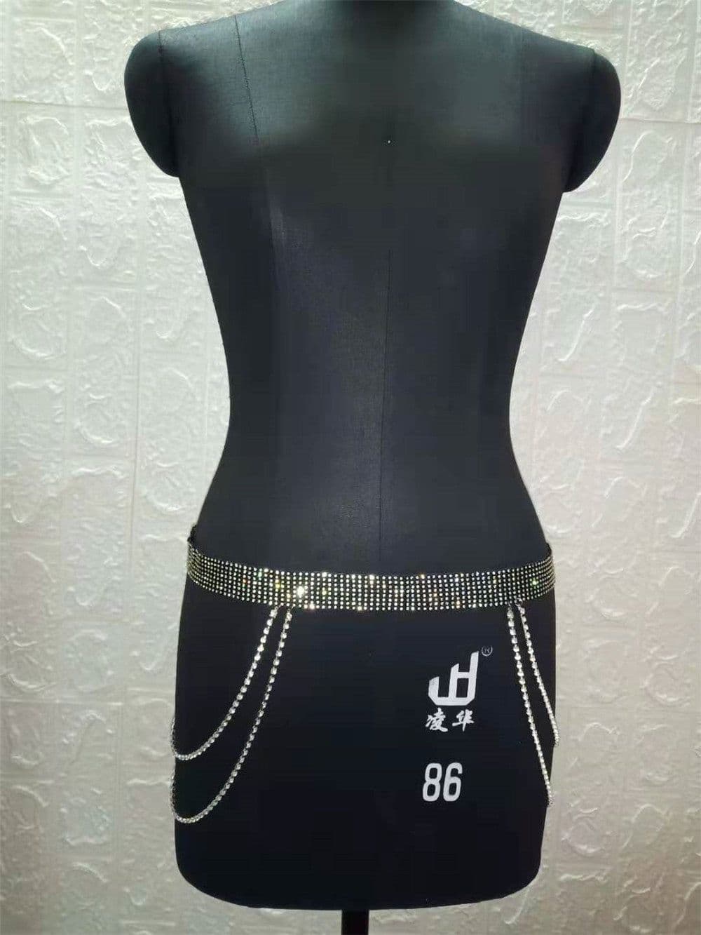 image-Women's Metal Diamond Waist Chain - Silver