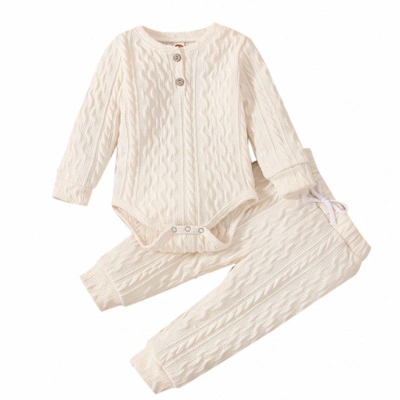 image-Children's Round Neck Top and Pants Set - Solid Color