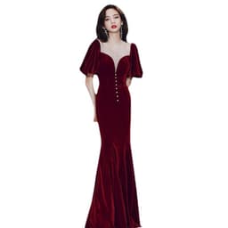 image-Evening Burgundy Fishtail Skirt 2023 Long Wedding Dress