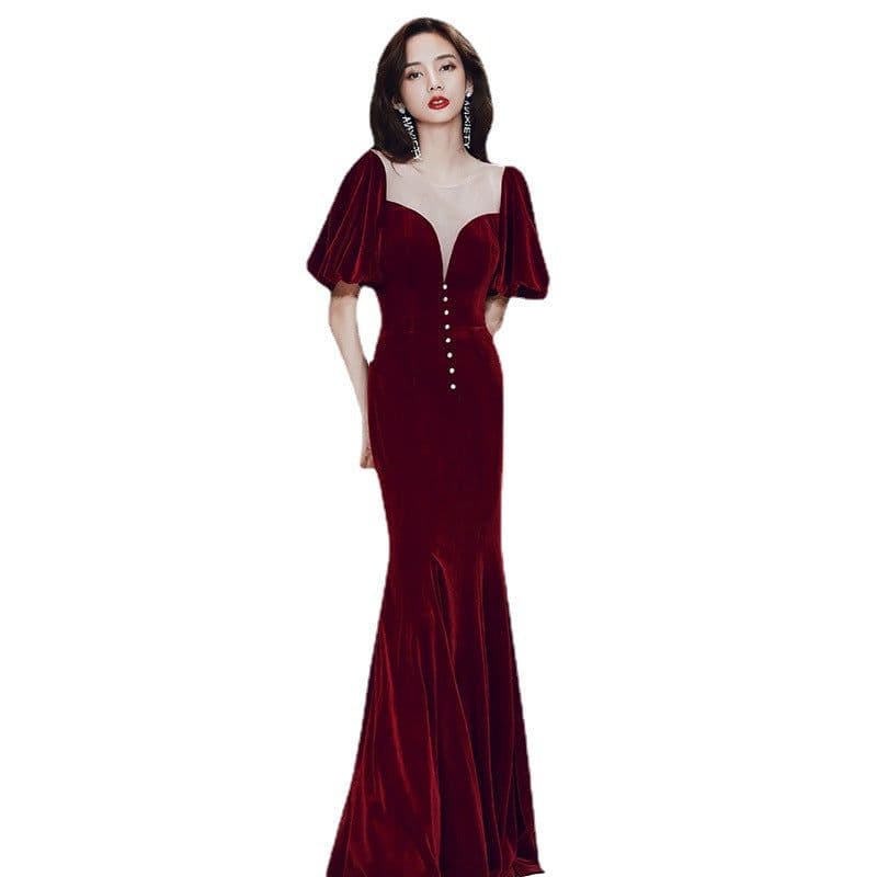 image-Evening Burgundy Fishtail Skirt 2023 Long Wedding Dress