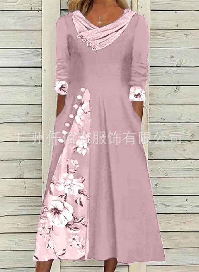 image-Polyester A-Line Dress - Dark Blue V-Neck 3XL