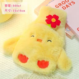 image-Water-filled Hot Water Bottle - Gray Plush 1000ML Thickened Hand Warmer Bag