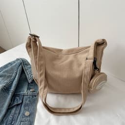 image-Women's Retro 2023 Canvas Crossbody Tote Bag - Khaki