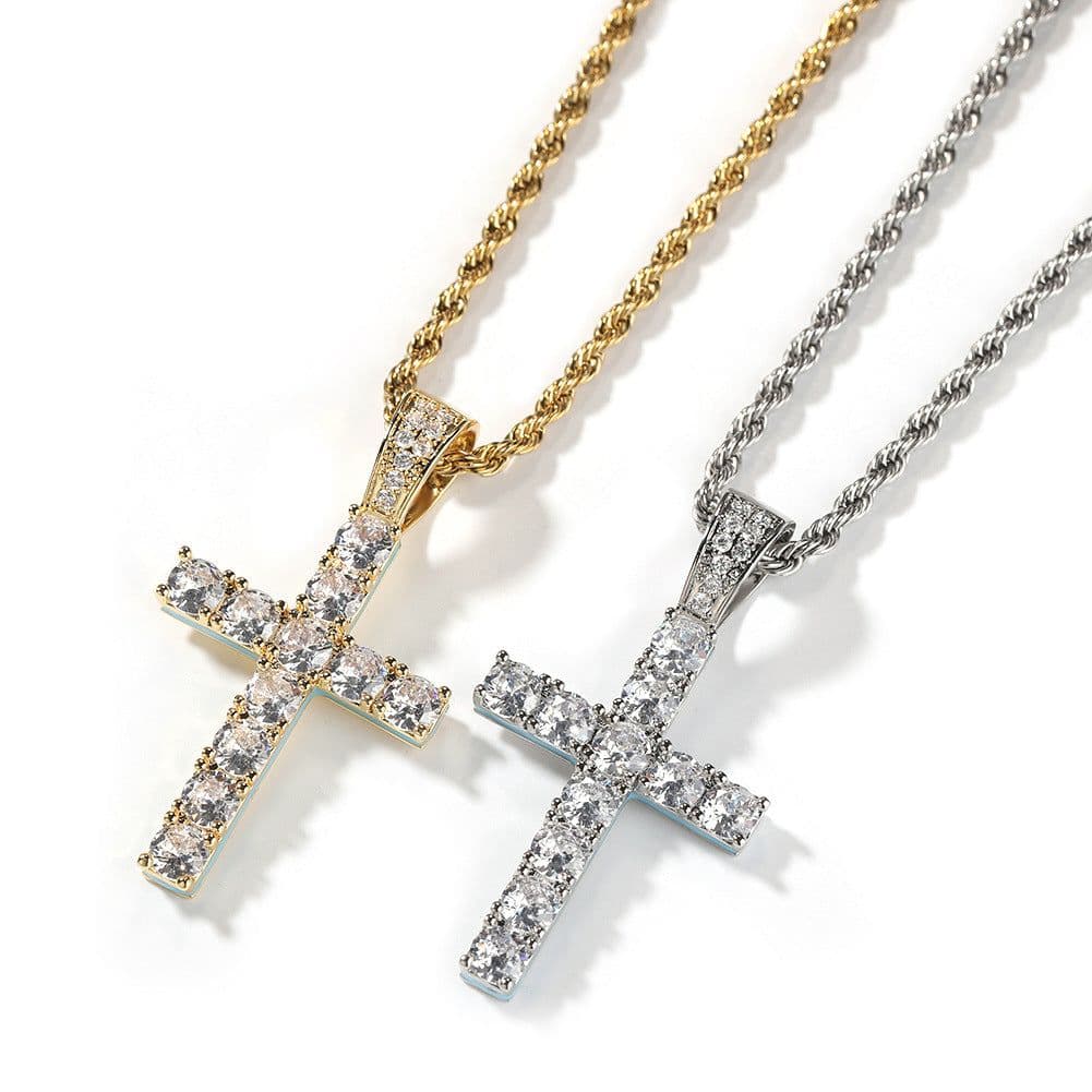 image-Cross Necklace Silver Luminous Zircon Pendant