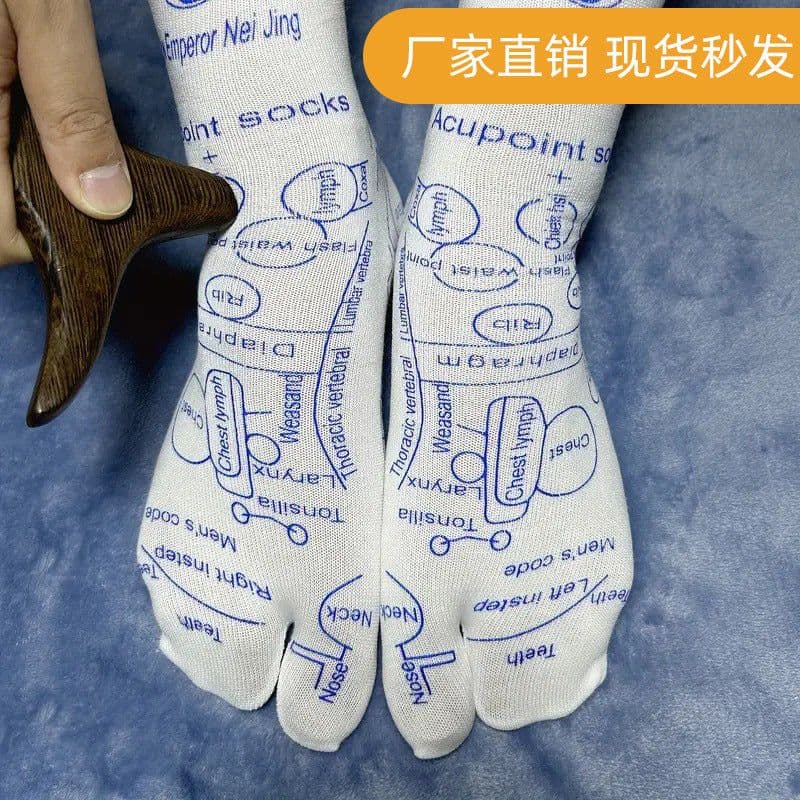 image-Cross-border Warp socks English acupuncture point socks meridian socks Chinese heritage massage socks spot