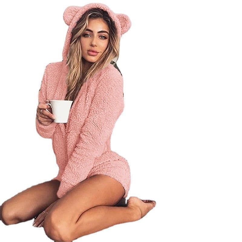 image-Hooded Long-Sleeve Plush Jumpsuit - Sky Blue 5XL