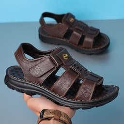 image-BANGDENG Leather Sandals Men Brown Size 44 Velcro