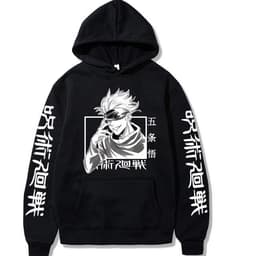 image-Gojo Satoru Anime Hoodie - Black Fleece Pullover