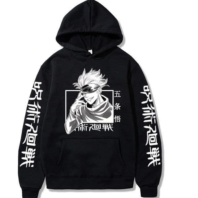 image-Gojo Satoru Anime Hoodie - Black Fleece Pullover