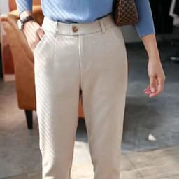 image-Wool Pants Women High Waist Black Cropped Straight