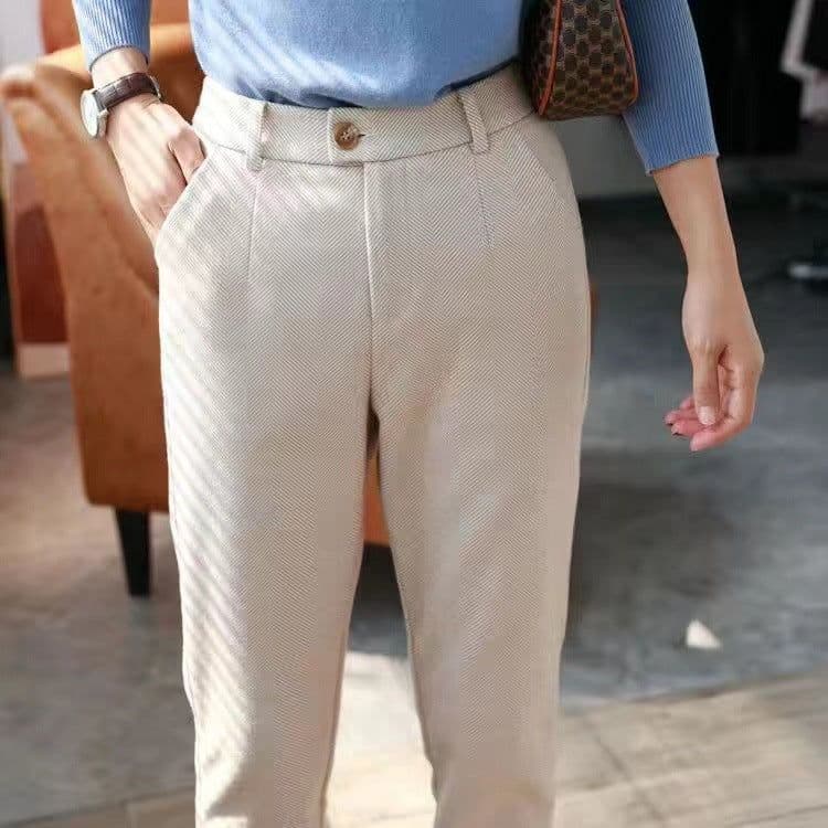 image-Wool Pants Women High Waist Black Cropped Straight