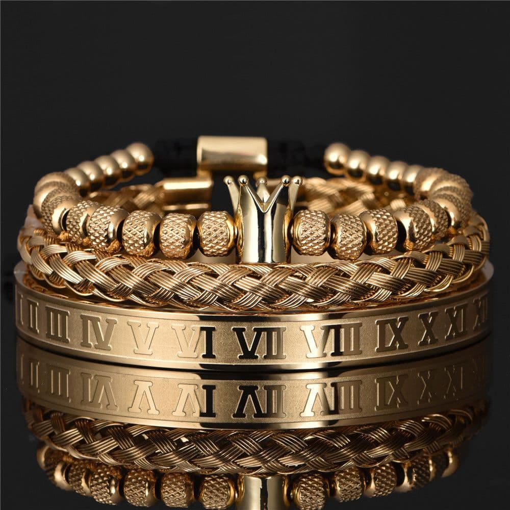 image-Cross-border Hot Sale Glossy Crown Bracelet Set Pineapple Beads Roman Numerals Twist Bracelet Set