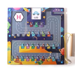 image-Magnetic Letter Matching Parking Maze Game - Wood