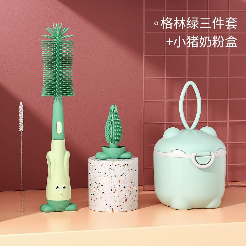 image-Silicone Bottle Brush Set - Baby Pacifier & Straw Cleaning Rotating Brush