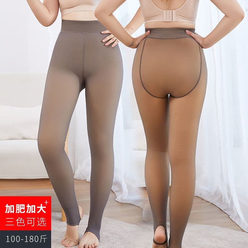 image-Plus fat plus size fake meat pantyhose stewardess gray transparent skin leggings plus cashmere thickened warm one-piece pants wholesale