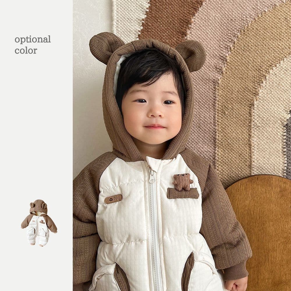 image-Baby Winter Quilted Jumpsuit - Brown Hooded Fleece 100cm