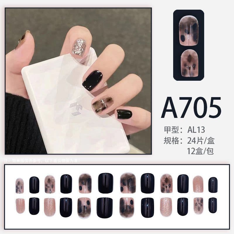 image-Autumn and winter gentle, sweet and pure desire INS style manicure wear nail polish girl whitening printed ice transparent fake nail polish