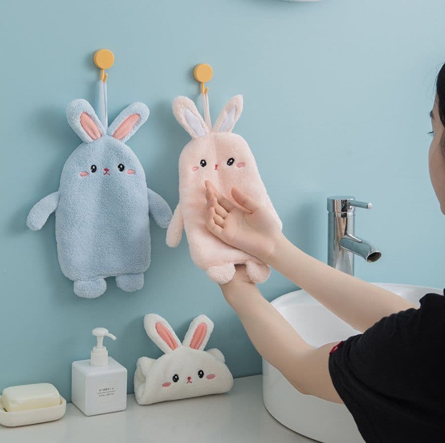 image-Cute Rabbit Hand Towel - Blue 25x35cm Coral Fleece