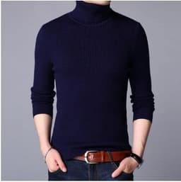 image-2022 autumn and winter new European and American cross-border men's vertical strip knitted pullover slim fit and thin solid color bottoming sweater men