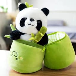 image-Net red bamboo tube panda holding bamboo children's gift cute national treasure giant panda doll small bamboo doll birthday gift