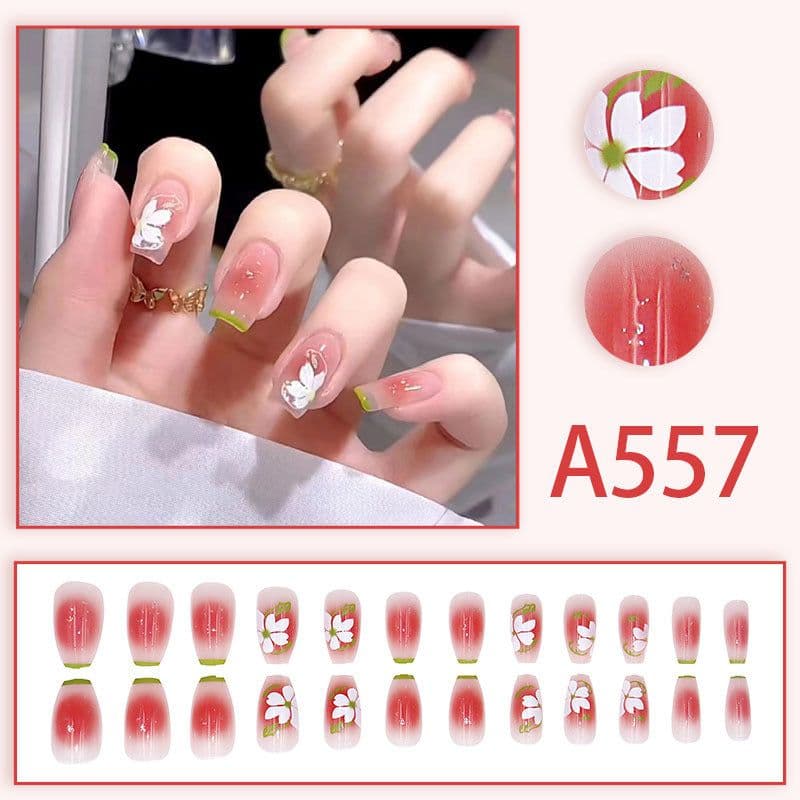 image-Summer fresh, sweet and cool style manicure, wearable nail pieces, French line blending, removable fake nail pieces, finished products wholesale