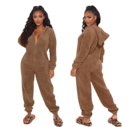 image-Women's Hooded Jumpsuit Fleece - Light Purple 5XL