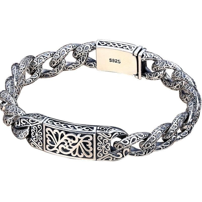 image-Retro Thai silver bracelet 925 silver auspicious rattan bolt bracelet hollow carved men's fashion domineering jewelry personality