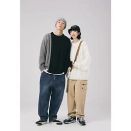 image-Couple Sweater - Color Block Knit Dark Style