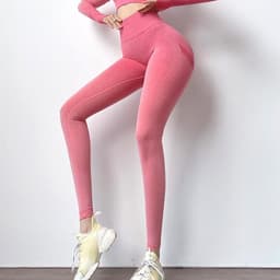 image-Gradient Color Yoga Pants - High Waist Peach Sports Leggings