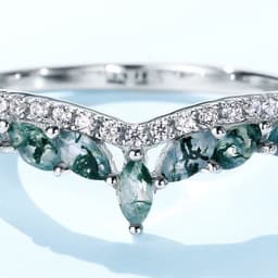 image-Wilson S925 Silver Green Moss Agate Ring Size 8