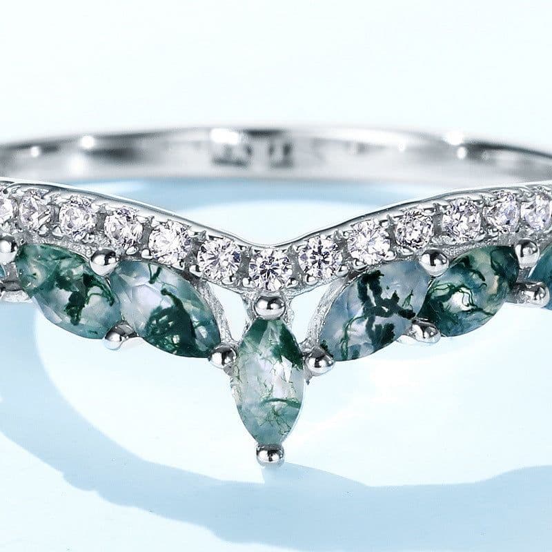 image-Wilson S925 Silver Green Moss Agate Ring Size 8
