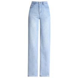 image-Women's High-Waist Slim Jeans - Wide Leg Blue Denim